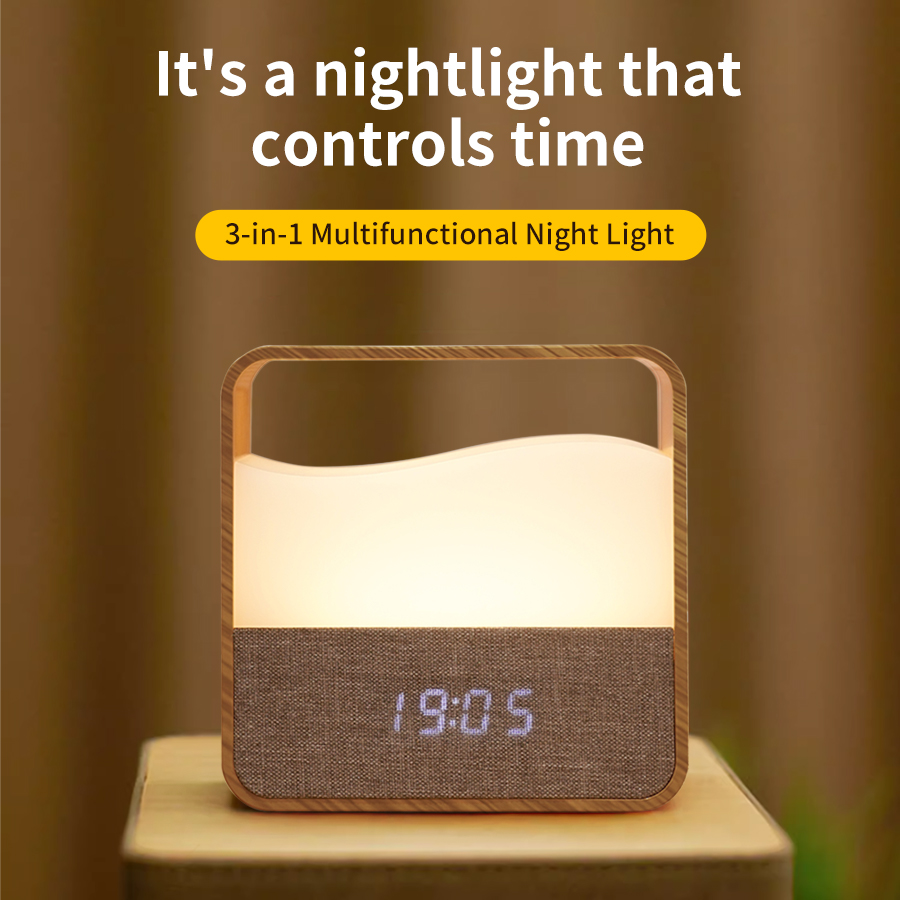 Desk Setup Lamp - ไฟ LED กลางคืนพร้อมนาฬิกา นาฬิกาปลุกดิจิตอล โคมไฟข้างเตียงแบบชาร์จไฟได้ ไฟปลุกแบบหรี่แสงได้