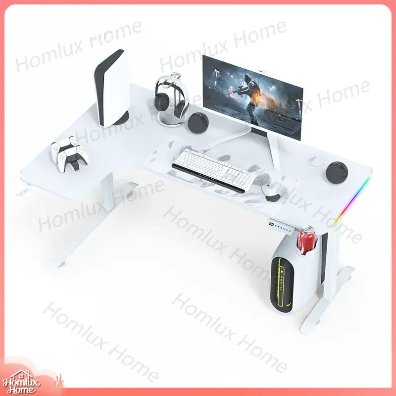 Desk Setup L Shaped - โต๊ะเกมมิ่งปรับระดับความสูงได้ โต๊ะคอมพิวเตอร์สำหรับอีสปอร์ต โต๊ะทำงานตามหลักสรีรศาสตร์ พร้อมที่เก็บสาย
