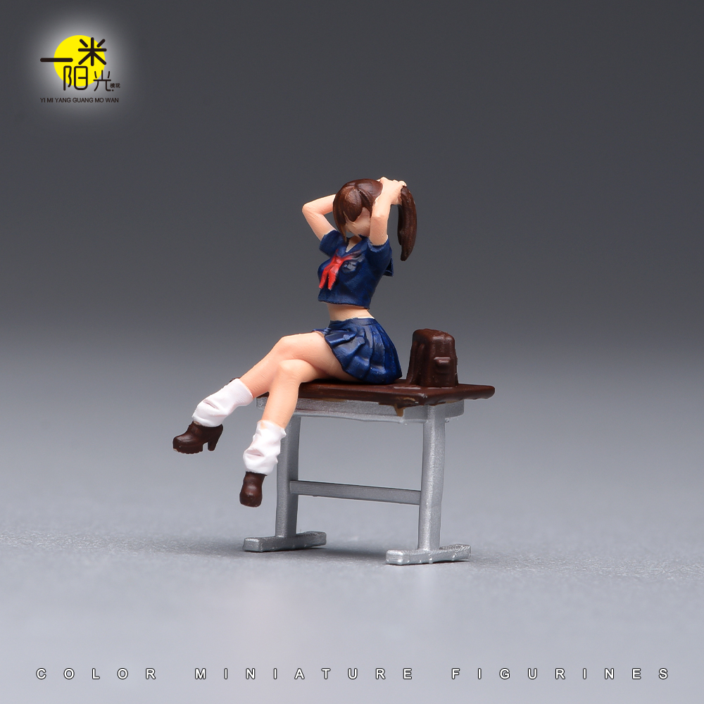 Desk Setup With Tv - โมเดลตั้งโต๊ะนักเรียนญี่ปุ่นหญิงสวยผูกผม ขนาด 1/87 1/64 โมเดลตุ๊กตาจิ๋วพิมพ์ 3