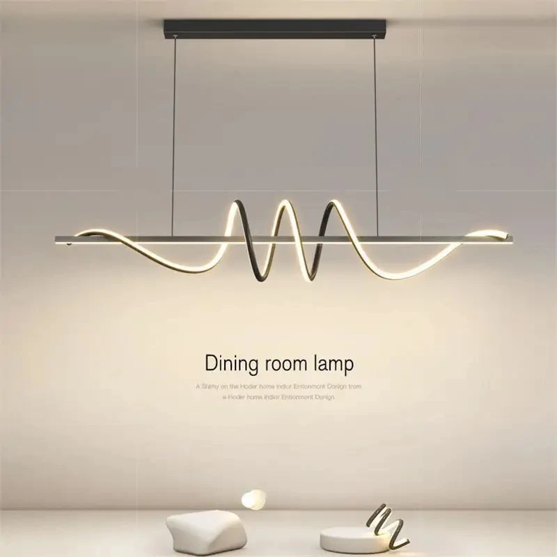 Desk Setup Minimalist - โคมไฟเพดานทรงโมเดิร์นสำหรับโต๊ะอาหาร โคมไฟระย้าสไตล์มินิมอลสำหรับห้องรับประทานอาหาร โคมไฟตกแต่งบ้าน โคมไฟห้องนั่งเล่น โคมไฟทรงเส้นโค้งสำหรับบาร์