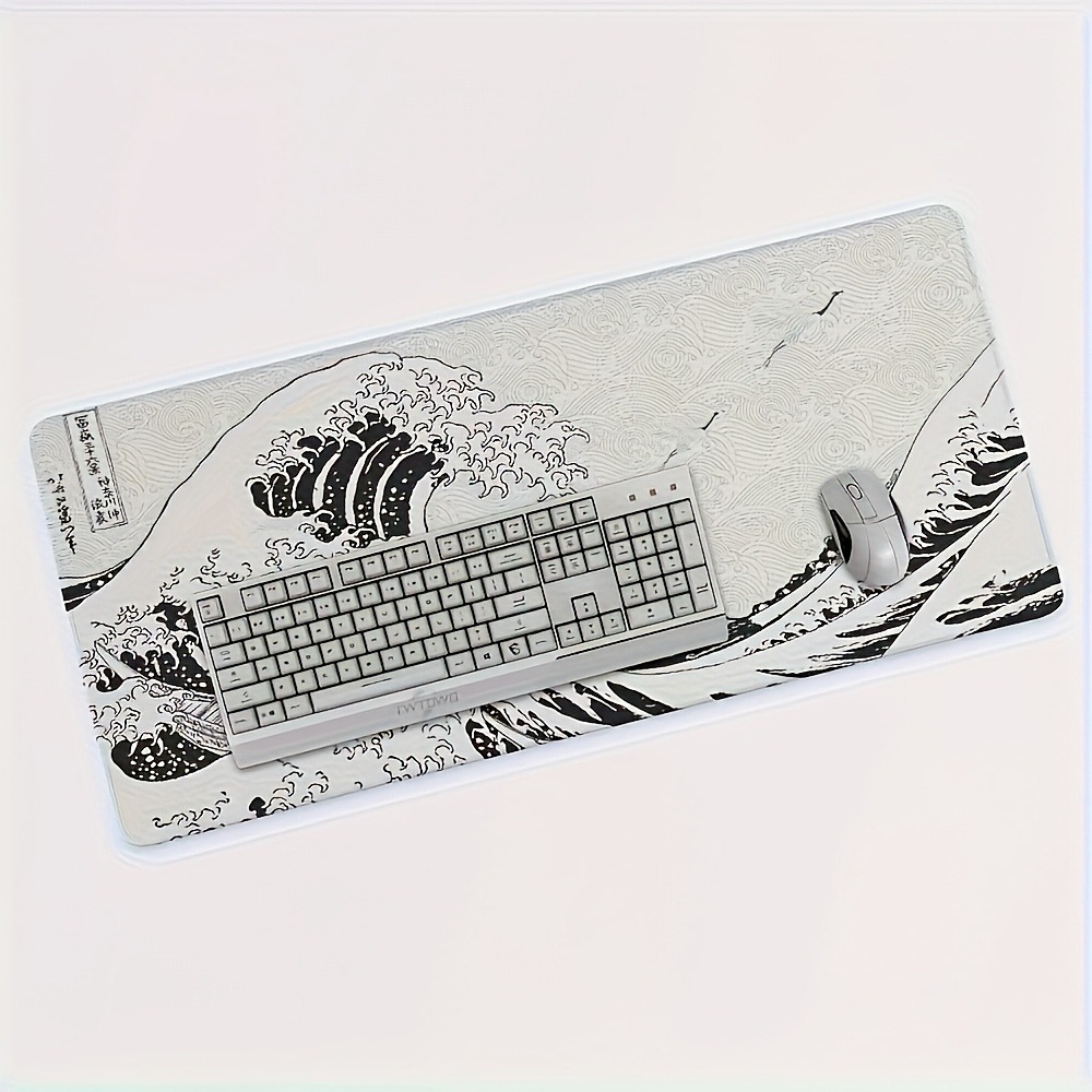 Desk Setup Pc And Laptop - แผ่นรองโต๊ะศิลปะคลื่นสีดำขาว XXL | แผ่นรองเมาส์เกมมิ่งแบบยางนุ่ม ดีไซน์สวยงาม สำหรับคอมพิวเตอร์พีซี